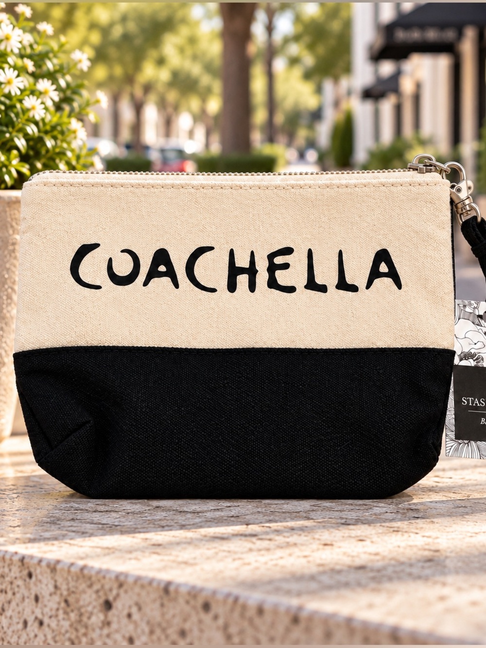Coachella Two-Tone Canvas Wristlet — Black & Cream